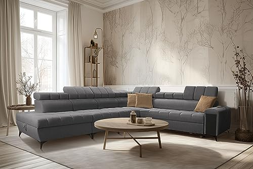 All4All Ecksofa mit Schlaffunktion Gonti XII 369 x 276 cm - Schlafsofa mit Bettkasten - Sofa in L-Form -Wohnlandschaft XXL Sofa - Eckcouch Groß - Seite Links - Dunkelgrau - Gewebe - Modern 26