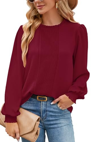 Odosalii Damen Elegant Stehkragen Bluse Casual Langarm Oberteile Plissee vorne Arbeit Shirts Tunika Hemd Tops