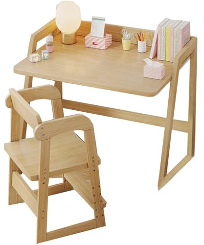 GIZNXBA Kinder Schreibtisch Set Mit Stuhl, Kinderschreibtisch Höhenverstellbar Holz, Schreibtisch Computer Büro Schreibtisch, Arbeitsplatz Für Schlafzimmer, Arbeitszimmer (Color : Natural)