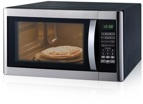 SMETA Microondas con Grill 1100W, 42L, Horno Microondas Combinado con Grill Cuarzo 1400W, 11 Niveles de Potencia, Digital, Bloqueo de Seguridad, Descongelación, Plato de 34,5 cm, Negro/Plateado