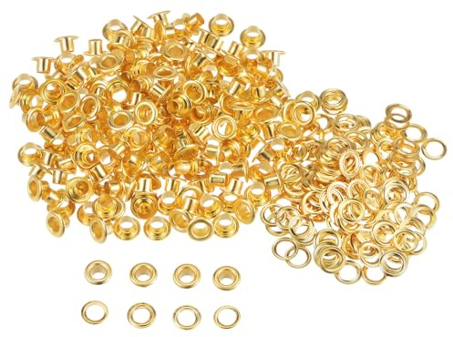 QUARKZMAN 300 Ensembles Œillets en Métal de 4mm ID avec Rondelles, Œillets en Fer pour Chaussures, Vêtements, Ceintures, Étiquettes, Sacs, Tissus, Cuir,DIY, Accessoires, Or
