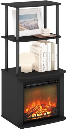 Furinno Turn-N-Tube 2-Tier Tall TV Entertainment Side Table Display Rack with Fireplace Insert, Americano/Black