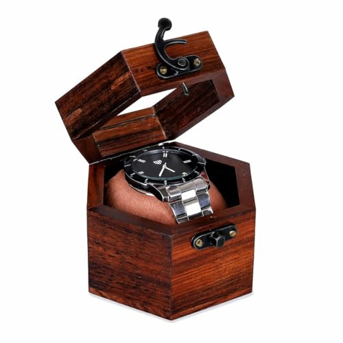 Klockbox för män, ett fack klockvisningsfodral man, klockbox organisatör, mörk rosenträ klockfodral för resor, klockförvaring, alla hjärtans gåva klocka organiseringshållare