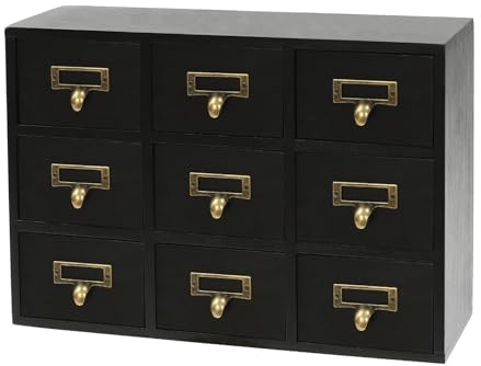 9 Drawers Library Card Catalog Cabinet, Wooden Drawer Organizer for Desk, Vintage Medicine Cabinet Chinese Apothecary Cabinet,Craft Storage Box, Desktop Drawer Cabinet for Herbal,Tea,Jewelry (Black)