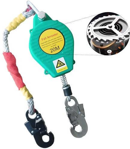 VFDZ Harnais Anti Chute, Dispositif Anti Chute Rétractable, Kit Harnais de Securite Antichute avec Certificat CE, Corde Anti Chute pour Protéger la Sécurité Personnelle (20m)
