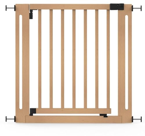 Safetots säkerhetsgrind i trä, naturlig, 79 cm – 87 cm, tryckpassform, 57 cm extra bred dörröppning, en del extra bred port för trappor, hallar och dörrar, snygg design enkel installation