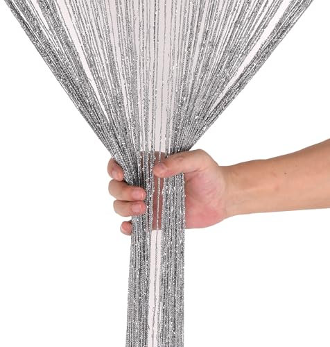 WedDecor Tende a fili color argento scuro con frange glitterate, divisorio per stanze, tenda con nappe per porte, porte, finestre, decorazione per la casa, decorazione per eventi, (90 cm x 200 cm)