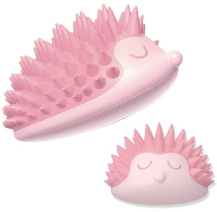 Kenjudess Hedgehog Silicone Scalp Massager Hair Shampoo Brush for Scalp Exfoliator Wet Dry Scalp Scrubber for Stress Relax Hair Growth with Soft Silicone Bristles (Pink)
