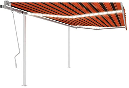 Rasen & Garten, Outdoor Living, Fenster & Tür Markisen, manuell einziehbare Markise mit LED, 4x3 m, Orange und Braun