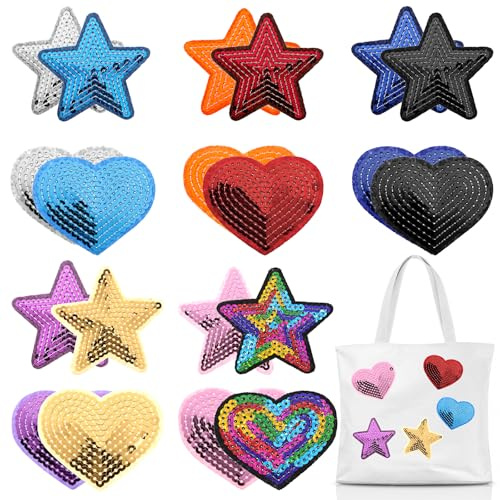20 stycken stjärnhängare patchar med hjärtlappar att stryka på och stryka på glitter stjärnlappar att stryka på strykbilder för textilier för gör-det-själv-kläder byxor jeans hattar