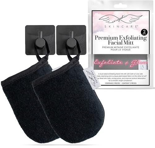 Seraphic Skincare Premium Exfoliating Facial Mitt (2pc) – Dual-Sided Face Scrubber Exfoliator & Dead Skin Remover, Makeup Remover for Gentle Cleansing & Exfoliation – Korean Face Exfoliating Glove