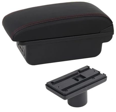 MObyat Caja Almacenamiento Coche Compartimento De Reposabrazos para Coche, Decoración De Estilo De Contenido De Tienda Central con Portavasos USB, para Ibiza 6j 6L(C Red Line 1)