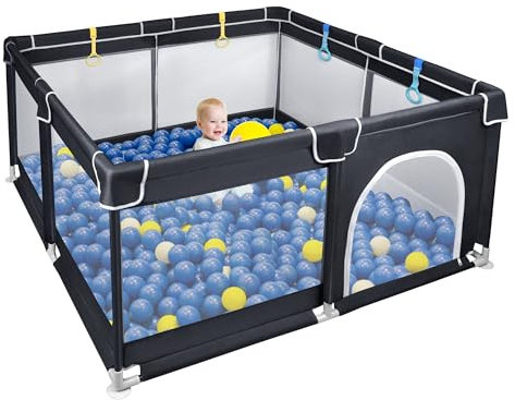 SUBTLETY Baby Laufgitter 127x127cm Klappbare Laufställe 68cm Hoch Absperrgitter mit Anti-Kollision Schaum Atmungsaktivem Netz & Reißverschluss Krabbelgitter Playpen für Kinder & Säuglinge (Schwarz)