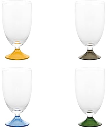 Zafferano Set di 4 bicchieri da acqua Maestro in vetro soffiato a bocca con base colorata assortita, design veneziano contemporaneo senza piede, 4 pezzi