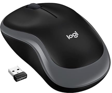 Logitech M185 Wireless Mouse, 2.4GHz with USB Mini Receiver, 12-Month Battery Life, 1000 DPI Optical Tracking, Ambidextrous, Compatible with PC, Mac, Laptop - BLACK