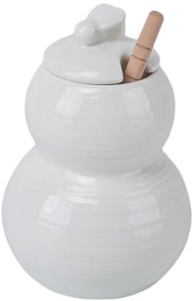 Cabilock Honey Pot Wooden Spoon Small Bumblebee Design Ceramic Honey Jars Dippers for Kitchen