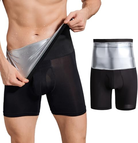 GENEMEN Short de sauna pour homme - Short d'entraînement de compression - Contrôle du ventre - Shapewear - Taille haute