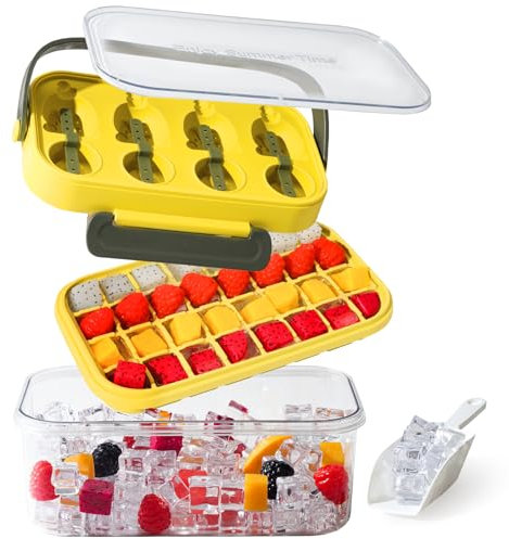Doppio stampo per cubetti di ghiaccio con coperchio, 40 scomparti, contenitore per cubetti di ghiaccio con coperchio, contenitore per il congelamento del porridge del bambino, stampo per cubetti di