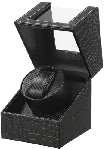 DRAIGERWAY Automatische Uhrenbeweger Box Single Uhrenbeweger PU Leder Uhrengehäuse mit leisem Motor Batteriebetrieb oder Netzteil für Automatikuhren