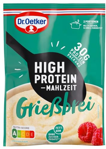 Dr. Oetker High Protein Mahlzeit Grießbrei – proteinreicher Grießbrei als Hauptmahlzeit oder Protein Snack (10 x 95g)