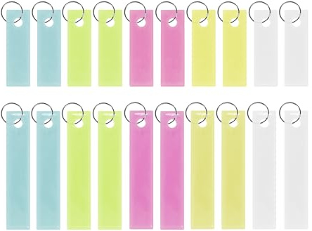 Glowki - pack de 20 llaveros etiqueta de plástico fosforescente ultrarresistente, visibles de día y de noche, multicolor con anillas, rotulables y reutilizables. Inspirados en la seguridad aérea.