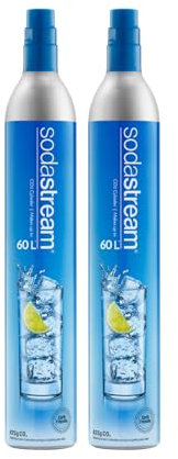 Sodastream - 2 bombole di CO2 per acqua frizzante, sistema a gas avvitabile blu, per bevande gassate da 60 litri, compatibile con Spirit, Crystal e Genesis, ridurre i rifiuti di plastica, compatibile
