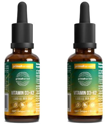 Primal Vitamin D3 & K2 Drops by Primal Harvest - Nutritional multivitamin with MCT Oil, Liquid Vitamin with Dropper Bottle, for Men and Women, 980 Drops (2 Pack)