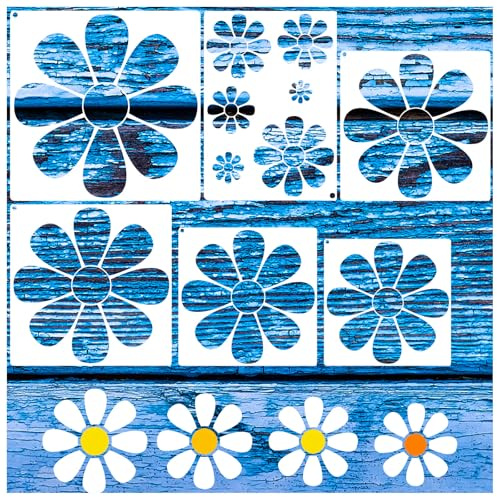6PCS Large Flower Stencils for Painting on Walls,6-12'' Daisy Flower Stencils for Crafts Reusable,for Garden Fence Wood Furniture Fabrics,for DIY Home Decor
