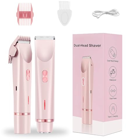 Intimrasierer für Frauen - 2in1 Intimrasierer mit Runde & Flachkopf - IPX7 Wasserfest Rasierer für Bikini-Haut, USB Aufladbar mit LED Display für Genaues Rasieren (Rosa)