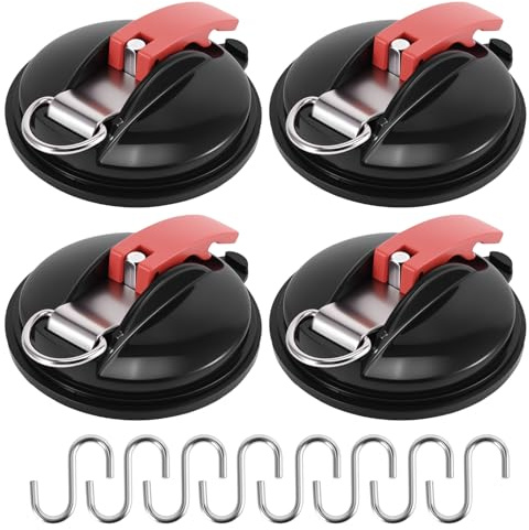 Miawtro 4 Stück Saugnapf Groß,Saugnapfset Mit 8 S Haken，Saugnäpfe Für Schwere Gegenstände,Haken Saugnapf Extra Stark Für Den Außenbereich, Saugnapf Haken Geeignet Für Sonnensegel Camping