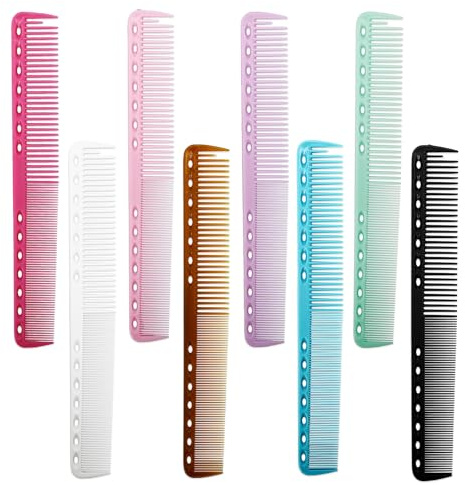 8Pcs Cutting Combs for Hair Styling - Heat Resistant Carbon Fiber Combs with Fine & Standard Teeth for Salon & Home Use (Multicolor)