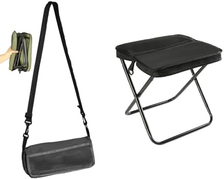 LIPINGJING0201 Klapphocker für Rucksack, tragbar, faltbar, mit verstellbarem Schultergurt, für Angeln, Reisen, Picknick, Camping und Grillen (schwarz)