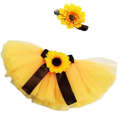 Avejjbaey Baby Photography Props Photo Clothes Photography Costume Sunflowers Headband Bowknot Skirt Outfit For Infant