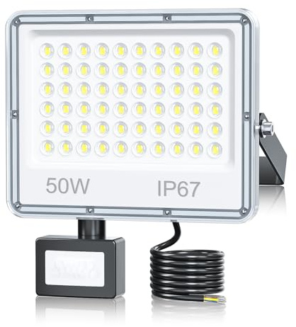 TOPAUBUB LED Strahler mit Bewegungsmelder Außen 50W, LED Fluter Scheinwerfer mit Bewegungsmelder Außen 5000LM 6500K Kaltweiß IP67 Wasserdicht für Garten/Hofbeleuchtung(1 Stücke)