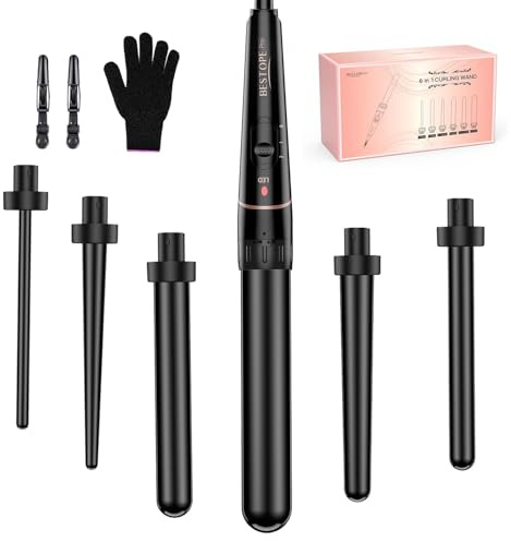 Set Ferro per Capelli, BESTOPE PRO 6 in 1 Cono per Capelli (10-32mm), Riscaldamento Rapido (30s), 2 Temperature per Tutti i Capelli, Spegnimento Automatico 60min