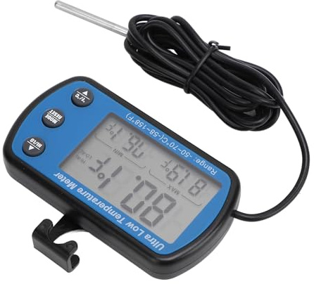 Eujgoov LARGE LCD DISPLAY Smart Alarm Function Magnetic Hook, Precise Readings -50 to 70℃ Thermometer, for Refrigerators, Freezers, Hospitals, Pharmacies, and Laboratories, with High