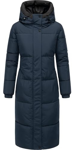 Navahoo Lång vinterkappa, varm quiltad kappa med 2-vägs dragkedja och justerbar huva, taublom XIV XS-5XL, marinblå, L
