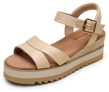DREAM PAIRS Sandalias de Cuña para Mujer Sandalias de Plataforma de Esparto con Punta Abierta Correa al Tobillo Tacones Bajos Sandalias Cómodas para el Verano,Size 41,Natural,SDWS26012W