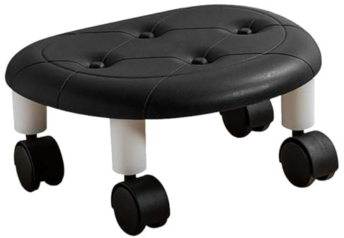 Cryfokt Tabourets Roulants Bas, Petit Siège Pivotant pour la Maison, capacité de Poids élevée, Roues Universelles, Tabouret Roulant en Simili Cuir pour Le Bureau (Black)