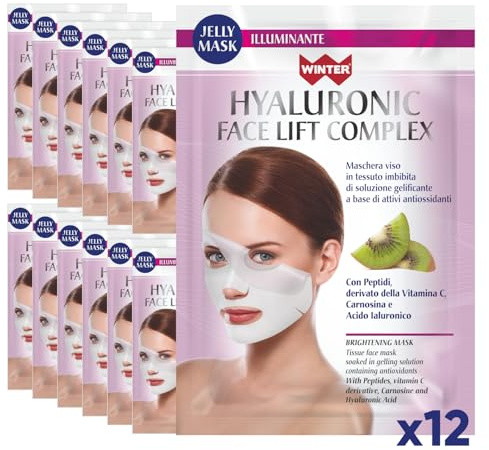 Winter Maschera Viso Coreana Illuminante con Vitamina C Acido Ialuronico e Peptidi - Maschere per il Viso in Tessuto Monouso con Vitamina C Viso per Pelle Radiosa e Ringiovanita x12