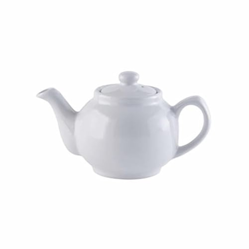 2-Cup Teapot – Small Ceramic/Glass Tea Pot for Loose Leaf, Herbal, Green, and Black Tea, Heat-Resistant and Compact for Home, Office, and Travel (White)