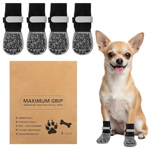 2 Paar Hundesocken Anti Rutsch, Anti-Rutsch Socken für Hunde mit Klettverschluss Haustierpfoten Schutz, Hundeschuhe Pfotenschutz Traktion Kontrolle Socken für Senioren entwickelt (Leopard, XS)