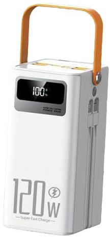 Caricabatterie Portatile Power Bank Ad Energia Solare Da 50000 MAh - Power Bank A Ricarica Rapida Da 120 W Con Cavi Integrati, Caricatore A Pannello Solare, Caricabatterie(White)