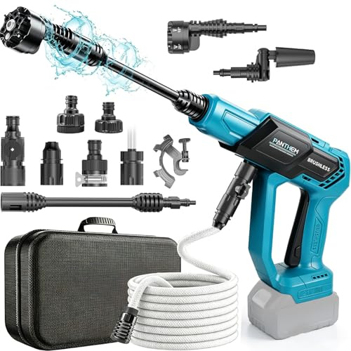 panthem Akku Hochdruckreiniger für Makita 18V (ohne Akkus), 60 bar 6 in 1 Mobiler Hochdruckreiniger Pistole Mini Druckreiniger Tragbarer Druckreinigerpistole 180° Drehbare, Schaumsprüher, 5M Schlauch