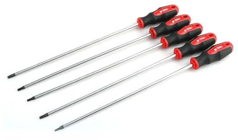 Lot de 5 tournevis Torx extra longs, 400 mm en acier au chrome vanadium avec poignée ergonomique pour réparation d'espaces étroits, T15 T20 T25 T27 T30