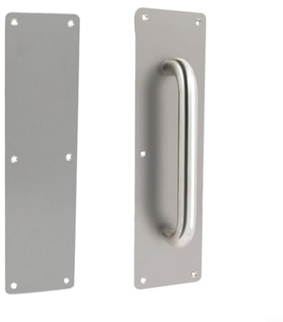 Placa de tirador de empuje 300 x 80 mm, plateada, para puertas de madera y puertas correderas, placa de tracción robusta, sin escobillas, montaje fácil, 1 unidad (Without handle)