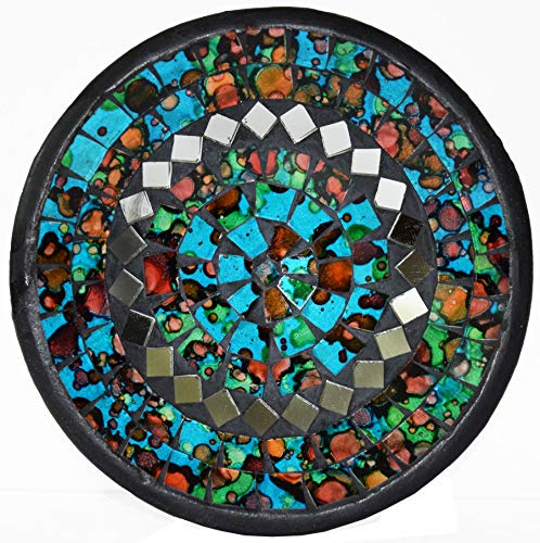 Simandra mosaikskål skål glaskal dekorativ skål mosaik konstverk glasstenar dekoration rund spegel M Color blå