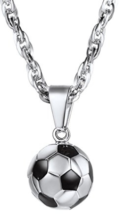 PROSTEEL Football Necklace Soccer Pendant with Adjustable Chain, Engraved Available Silver/Gold Plated 316L Stainless Steel Sports Jewellery for Men Teen (Send Gift Box)