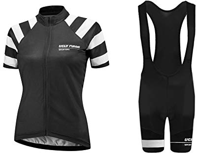 UGLY FROG Damen Radtrikot Set Kurzarm mit Radhose Damen Sport & Freizeit MTB Fahrradbekleidung Radtrikot Kurze Ärmel Sommer Fahrradtrikot Shirt Damen
