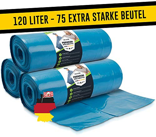 Müllsäcke 120L Blau 75 Stück - Extrem Reißfest - Abfallsäcke - Abfall